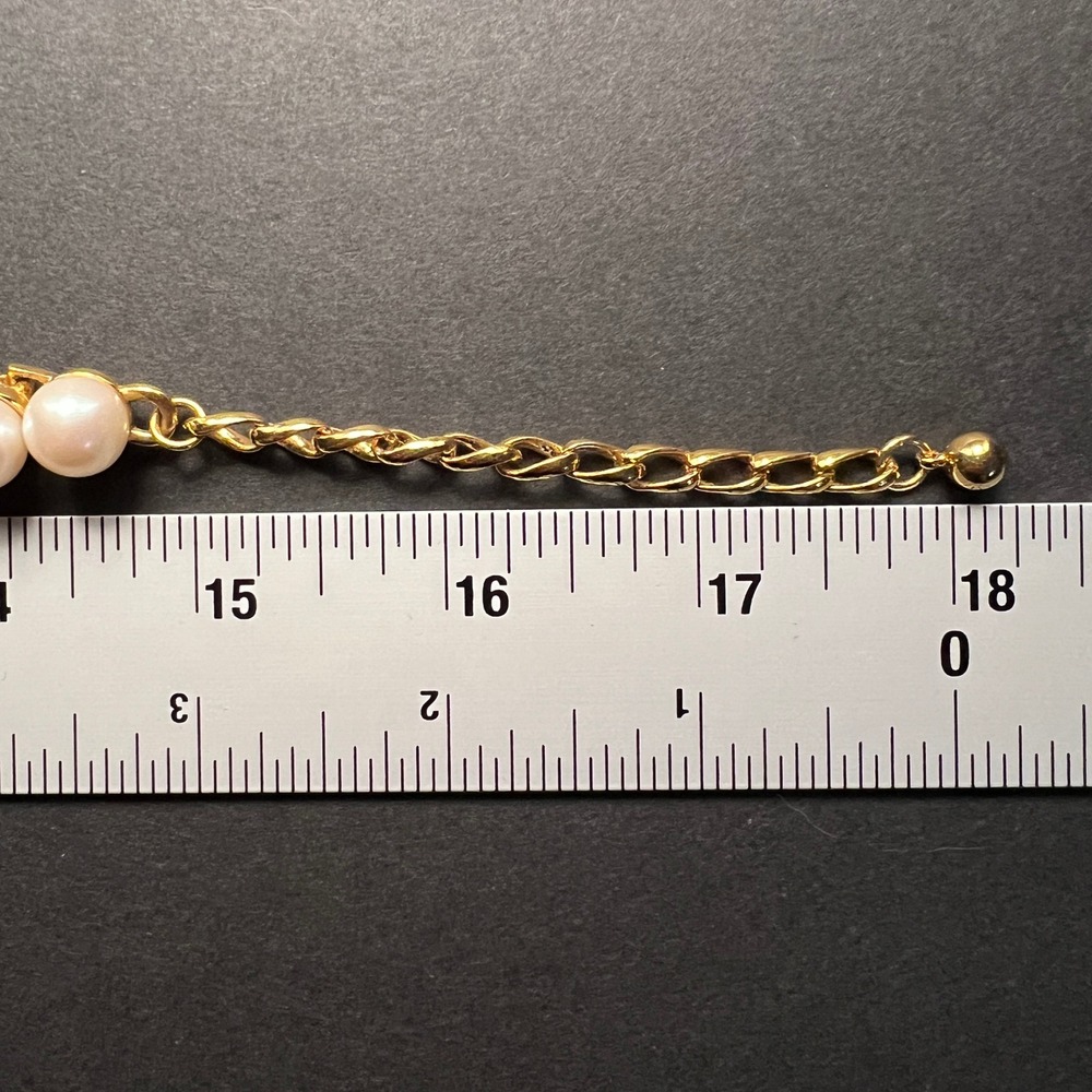 Vintage Faux Pearl Rhinestone Choker Necklace Gold Tone Elegant Classic Coquette - Picture 8 of 9
